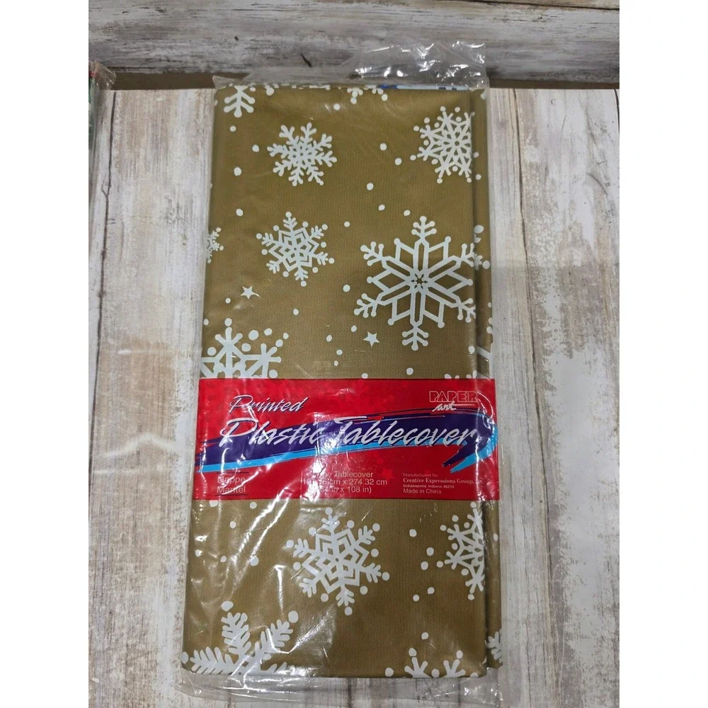 Lot of 3 Christmas Holiday Tablecloths Poinsettia Snowflake Vinyl Plastic Bundle
